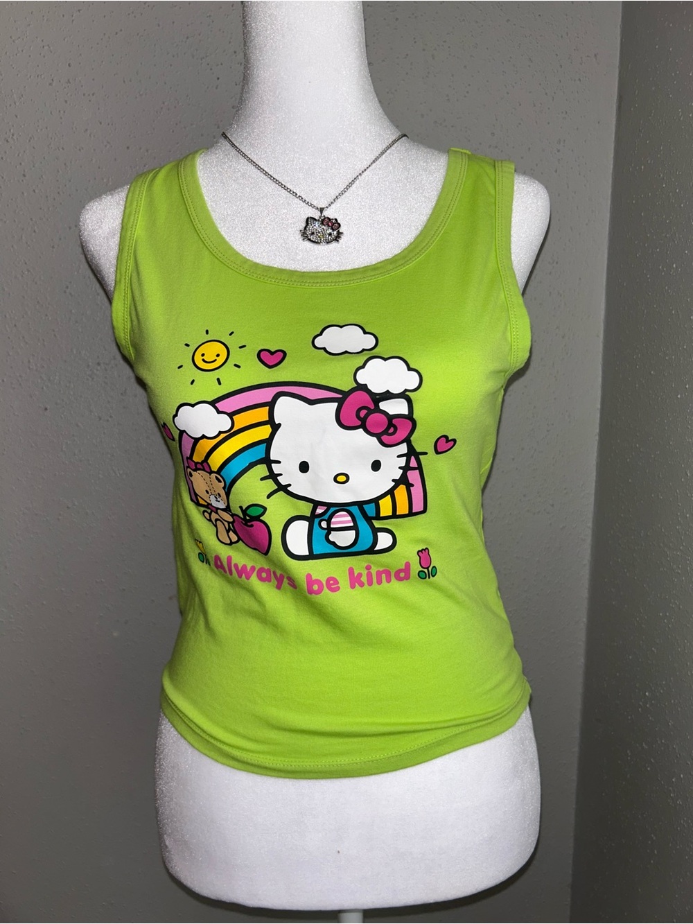 Hello Kitty Lime Green Tank Top with Rainbow Graphic